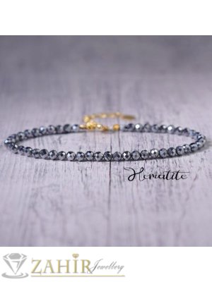 Зареждаща гривна за ръка или глезен от естествен хематит 3 мм топче и стоманени елементи, закопчалка и удължител - GA3199